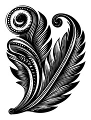 Obraz premium Intricate Woodcut Design of a Stylized Leaf with Decorative Swirls