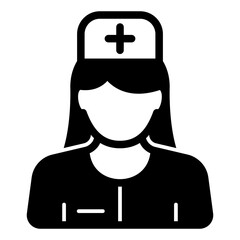 Nurse woman with medical cross hat solid icon, human rescue concept. Vector graphics. Paramedic avatar profile sign on white background, glyph style mobile or design.