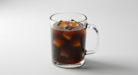 Refreshing Iced Beverage in Glass Mug on White Background