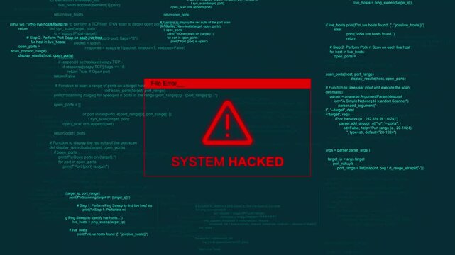 System hacked cyber security error alert warning about hack