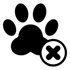 Animal footprint tracing ban solid icon, prohibited items concept. Vector graphics. Pet foot print forbidden sign on white background, glyph style mobile or design.