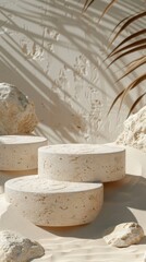 Beige, textured, round podiums