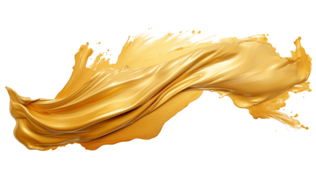 Abstract golden fabric flowing background luxury cloth satin silk texture art isolated on transparent background