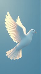 Fototapeta premium Graceful white dove soaring in bright blue sky. pentecost background