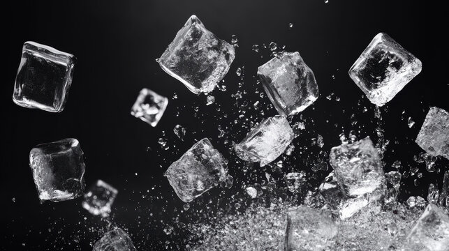 Fototapeta falling ice cubes , isolated on a black background. 3d illustration.