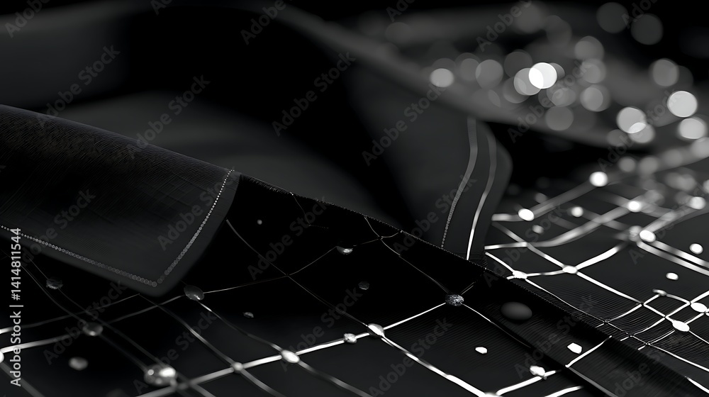 Poster dark futuristic grid surface texture with embedded dots and sleek material overlay abstract view
