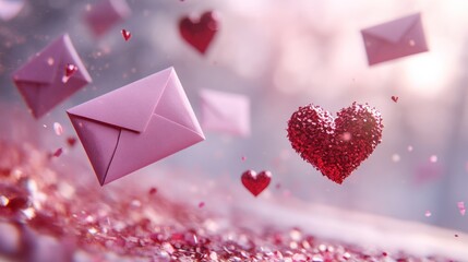Pink Valentine's Day Mail Envelopes in Air