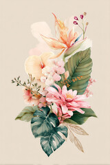 poster of a beautiful arts bouquet of tropical flowers, orchids