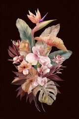 poster of a beautiful arts bouquet of tropical flowers, orchids
