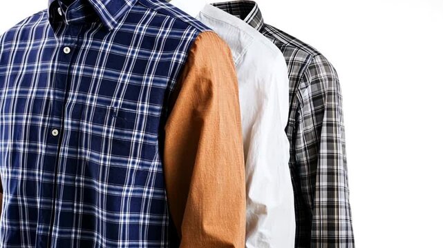 Three stylish dress shirts displayed in a row, showcasing different patterns and colors