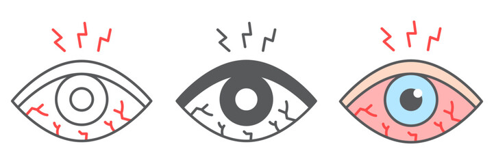 Eye sore icon collection, disease and allergy, eye redness vector icon set, vector graphics, editable stroke outline sign, eps 10