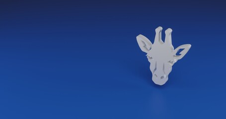 Isolated realistic white giraffe head symbol with shadow. Located on the right side of the scene. 3d illustration on transparent background