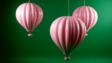 Obraz premium Pink Hot Air Balloons Hanging Against Green Background