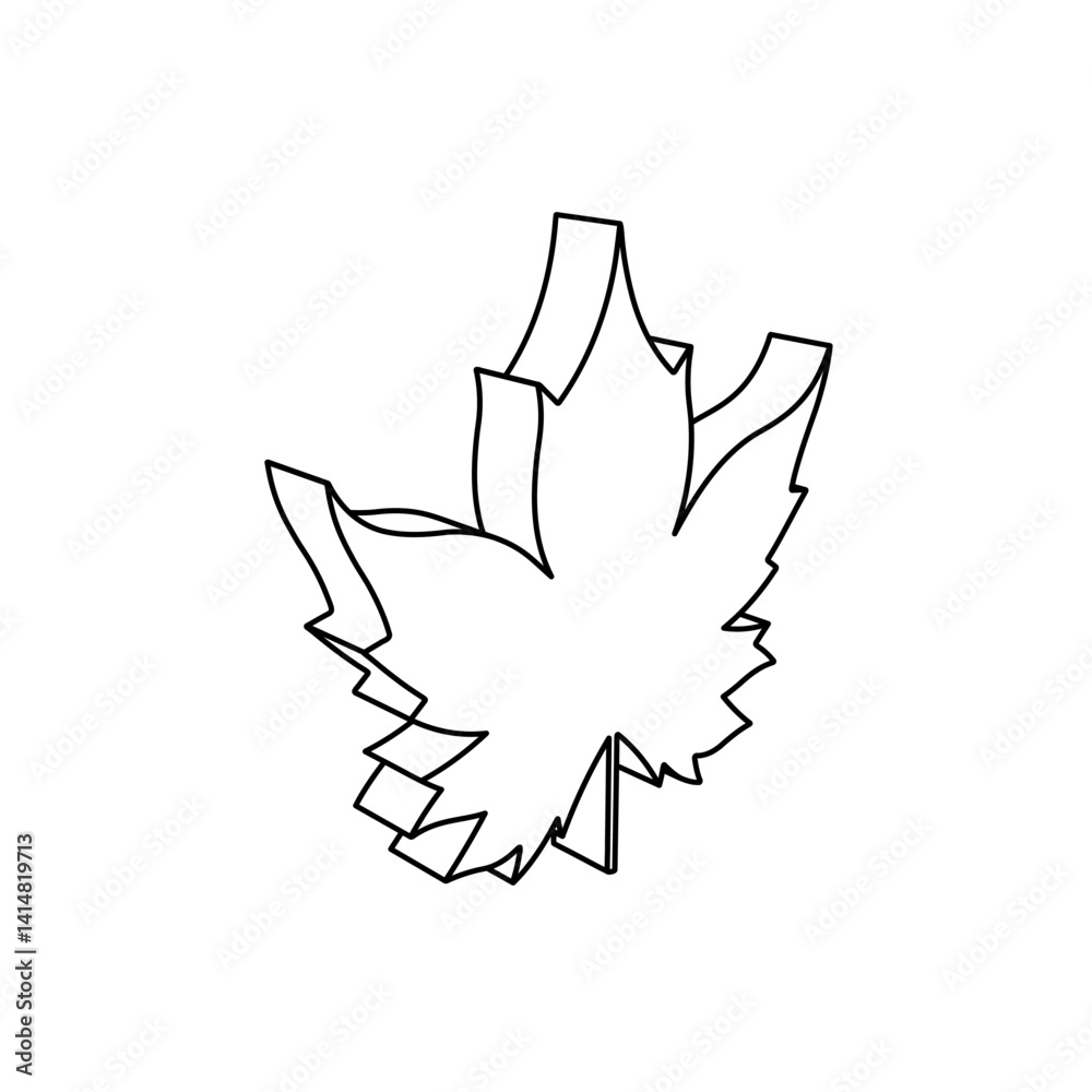 Poster the outline of a large maple leaf symbol is made with black lines. 3d view of the object in perspect