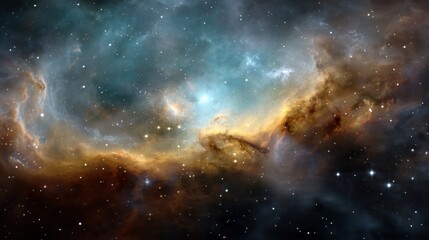 Ethereal cosmic cloudscape with radiant stars and nebula in deep space astronomy exploration