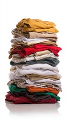 Stack of Organized Clothes on White Backdrop Laundry Freshness Cleanliness and a Sense of Order in a Bright Studio Shot