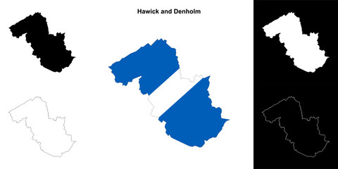 Hawick and Denholm blank outline map set