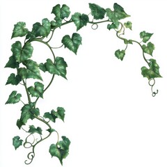 Naklejka premium Graceful grape vine illustration with lush green leaves and tendrils against a white background creating a natural and organic feel perfect for design