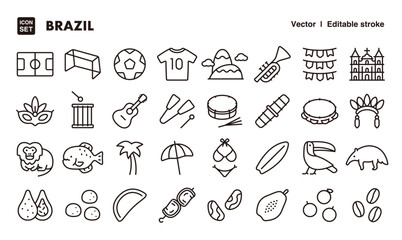 Brazil line icon set. Vector editable stroke icon.