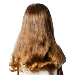 Girl curly hair hairstyle back view on white background isolation