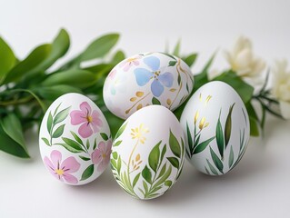 Fototapeta premium Elegant decorated eggs with floral designs, perfect for spring celebrations.