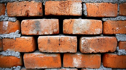 Fototapeta premium Close-up of a red brick wall showing texture and mortar construction details