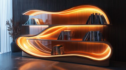 Naklejka premium Futuristic Illuminated Bookshelf Design