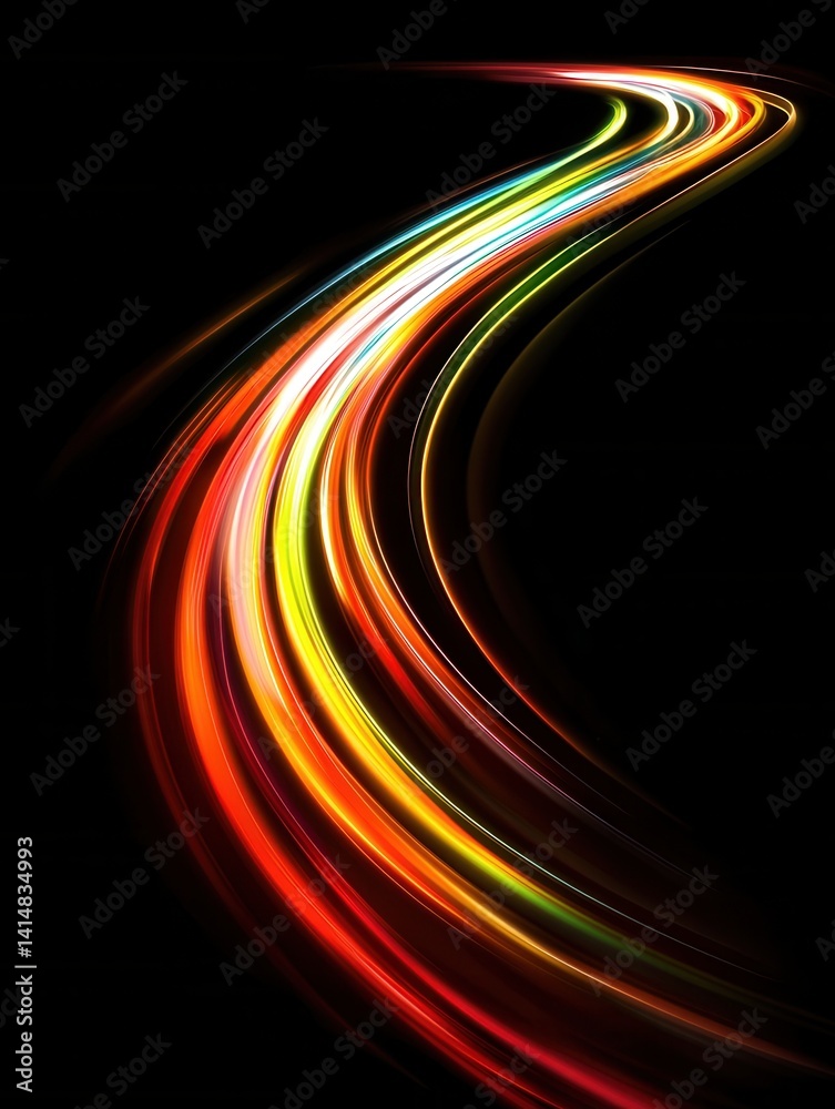 Poster dynamic light trails on black background creating a sense of speed and motion abstract design elemen