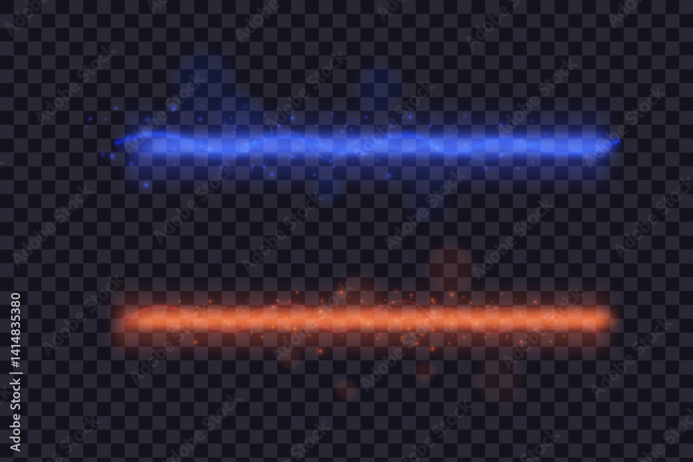 Poster horizontal rays of blue and orange color. light effect. abstract laser beams of light.vector illustr