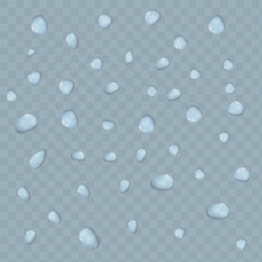 Vector water drops. PNG drops, condensation on the window, on the surface. Realistic drops on an isolated transparent background.