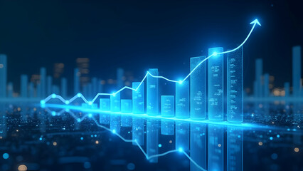 Futuristic floating visualization of market trajectory through holographic financial data with illuminated pathway nodes