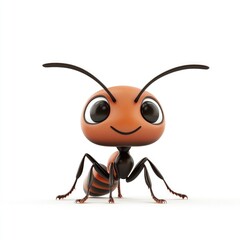 Cartoon ant with expressive eyes and a happy face.