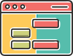 Fototapeta premium Isolated Retro Browser Window with Teal, Yellow and Coral Panels on White