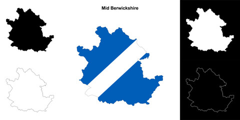 Fototapeta premium Mid Berwickshire blank outline map set