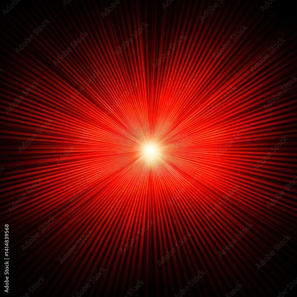 Poster radiant red light explosion emanating from a central point in a dark space creating a dynamic and en