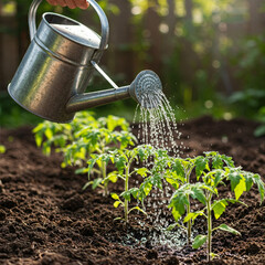watering from a sprinkler