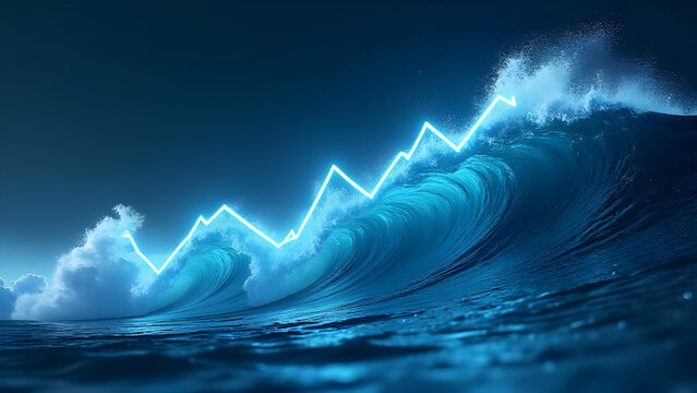 Oceanic force visualization of market momentum through tidal wave data formations creating powerful financial growth patterns