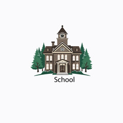 school Winter Scene vector illustration - Small in a snowy landscape Clipart Design