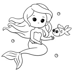 Mermaid princess and cute fish