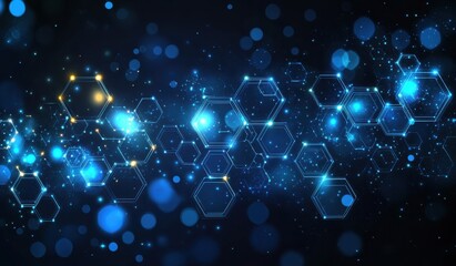Abstract blue technology background with hexagons and gears