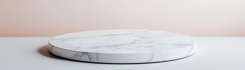 marble podium presentation stone visual concept. Minimalist round marble display stand on a light background.