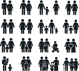 Create a 30 different Family icon set isolated . Vector illustration with white background.