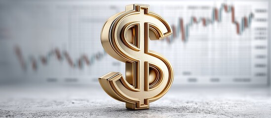 Futuristic glowing gold Dollar symbol with neon light and digital reflections, set against dynamic stock market charts and streaming tickers, with cinematic lighting and blank space for branding.