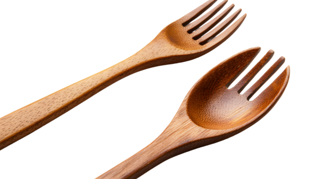 Wooden Spoon and Fork with Full Depth of Field - Professional Kitchen Utensils Image
