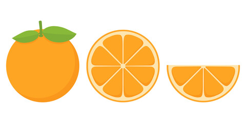 Vector collection of fresh oranges. Half an orange. Sliced ​​Oranges. Flat Vector illustration
