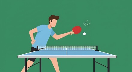Flat vector illustration of a man playing table tennis with a red paddle