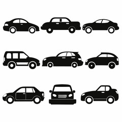 Fototapeta premium A collection of black silhouette car icons representing various vehicle types