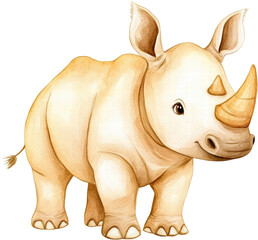 Adorable Baby Rhino Watercolor Illustration Perfect for Children's Books and Nursery Decor