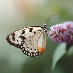 A macro shot of a butterfly resting on a vibrant purple flower