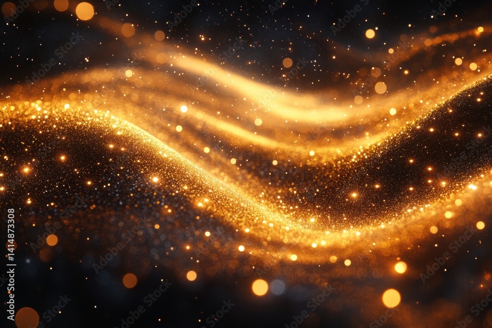 Poster golden waves of light shimmer dynamically across the dark background, creating an enchanting visual 